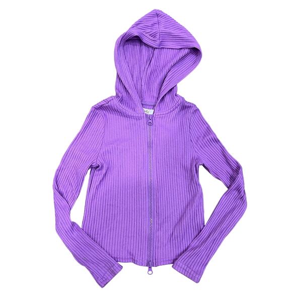 Planet Gold Girl's Ribbed Purple Hooded Jacket Small - Picture 1 of 2